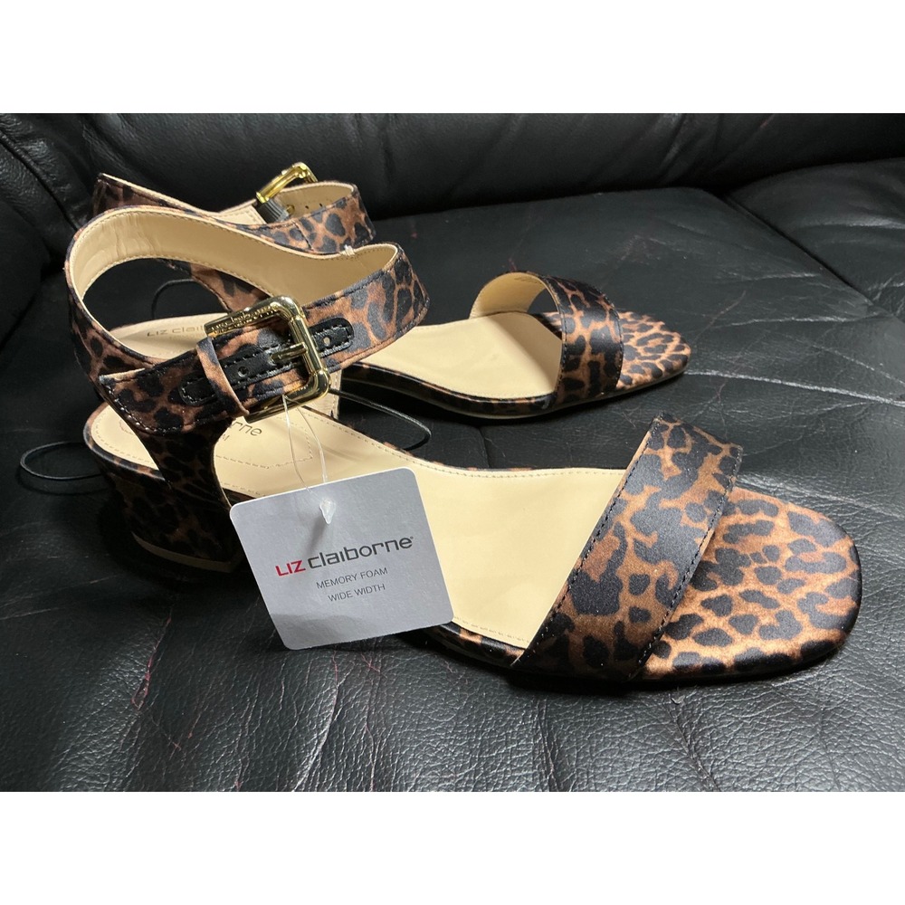 Liz Claiborne Renny Sandals Womens 8.5W Brown New Leopard Block Heel